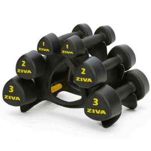 ZIVA Classic Mancuernas Studio Negro 12 kg Set (Pares 1, 2, 3 kg) con soporte