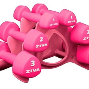 ZIVA Chic Mancuerna Studio Rosa 12 kg Set (Pares 1, 2, 3 kg) con soporte