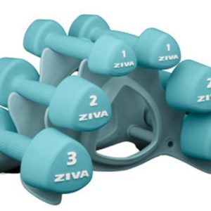 ZIVA Chic Mancuerna Studio Turquesa 12 kg Set (Pares 1, 2, 3 kg) con soporte